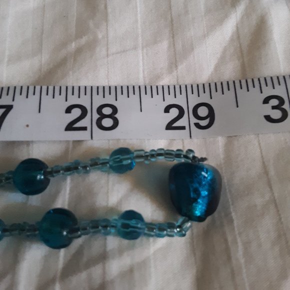 Blue Glass Bead Long Necklace Varid Blue Blue/Green Stones - Picture 7 of 8